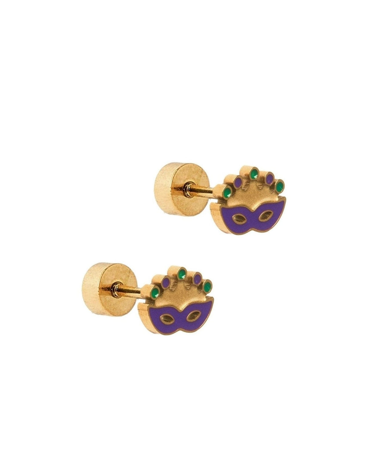 Screwback Stud Earrings - Mardi Gras Mask - Shop LINNY CO