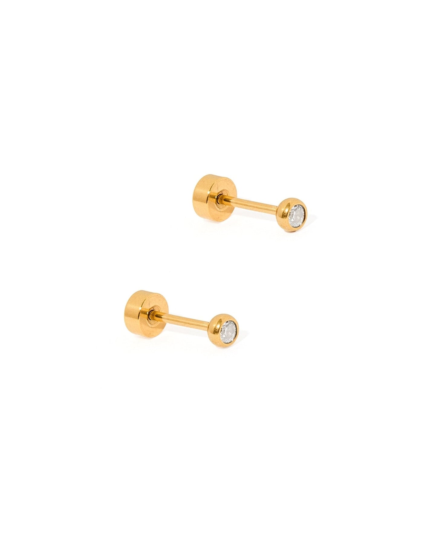 Screwback Stud Earrings - Micro Cooper Clear Gold - Shop LINNY CO