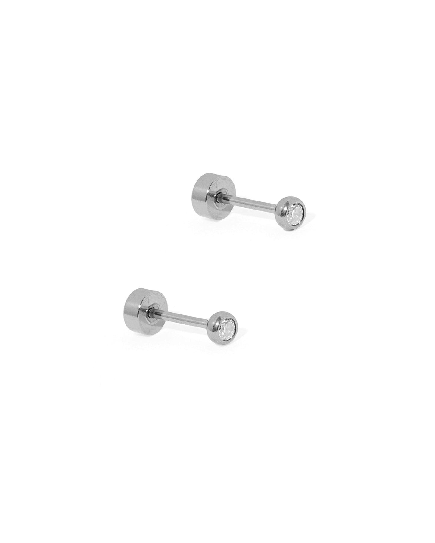Screwback Stud Earrings - Micro Cooper Clear Silver - Shop LINNY CO