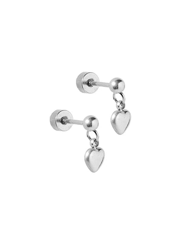Screwback Stud Earrings - Millie Heart Silver - Shop LINNY CO