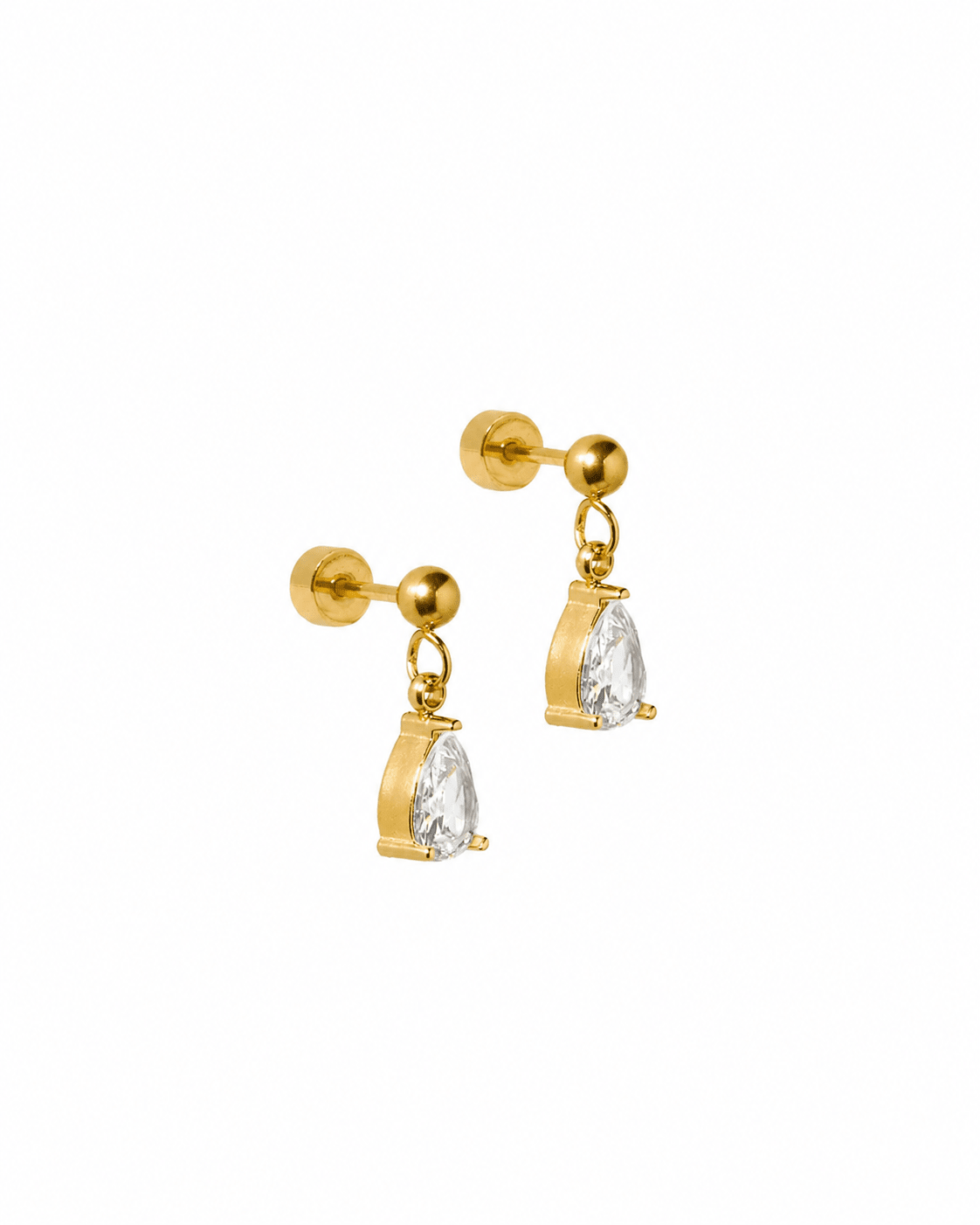 Screwback Stud Earrings - Millie Teardrop CZ Gold - Shop LINNY CO