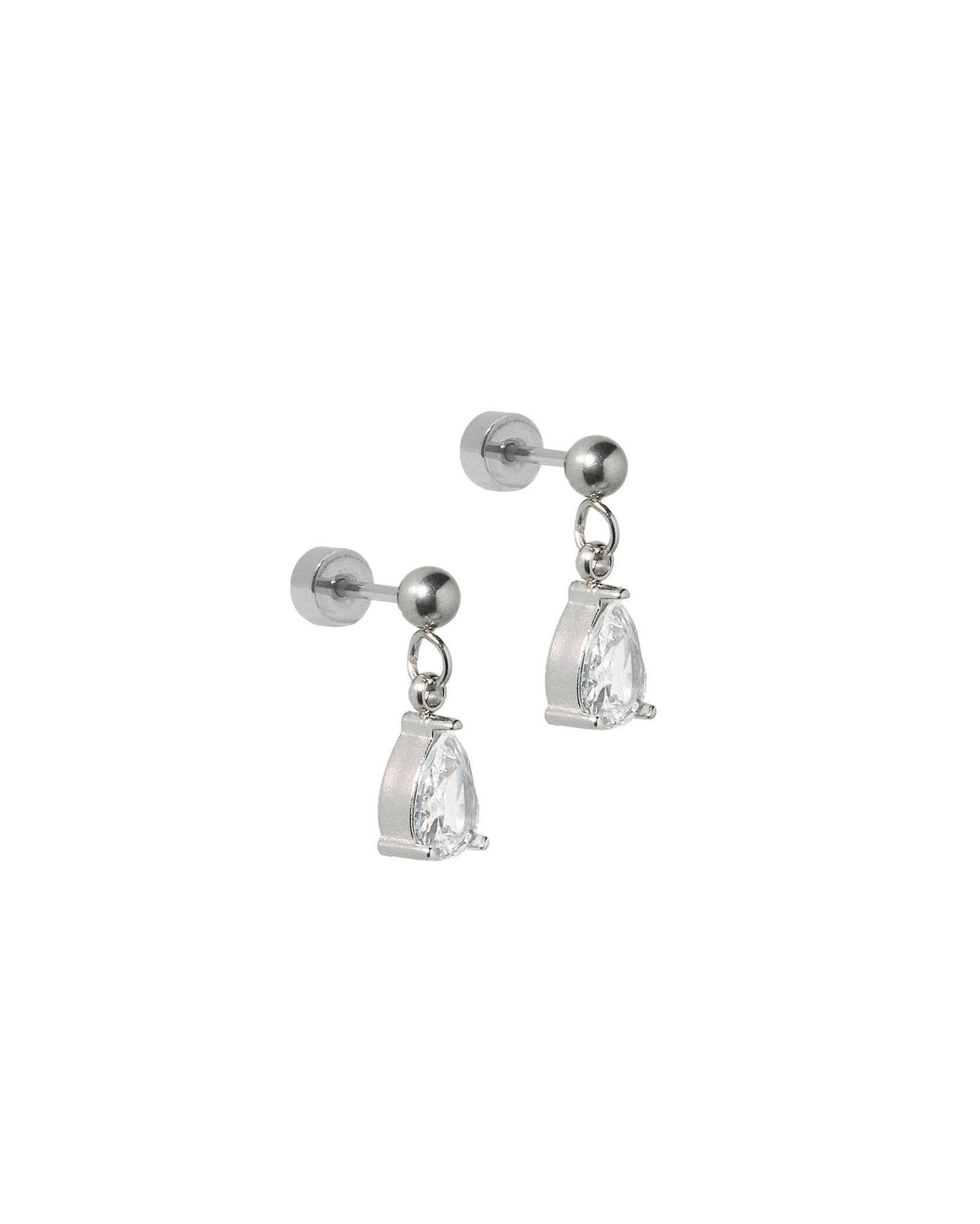 Screwback Stud Earrings - Millie Teardrop CZ Silver - Shop LINNY CO
