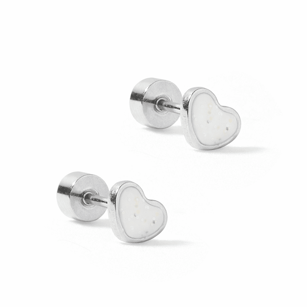 Screwback Stud Earrings - Nora Heart White Silver - Shop LINNY CO