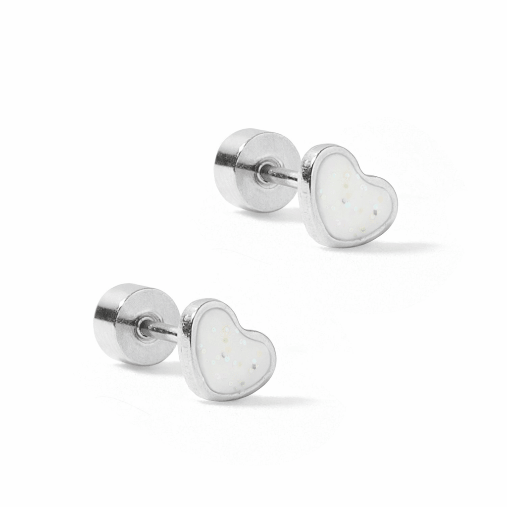 Screwback Stud Earrings - Nora Heart White Silver - LINNY CO WholesaleStuds