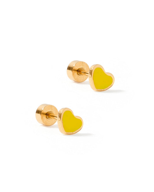 Screwback Stud Earrings - Nora Heart Yellow - Shop LINNY CO