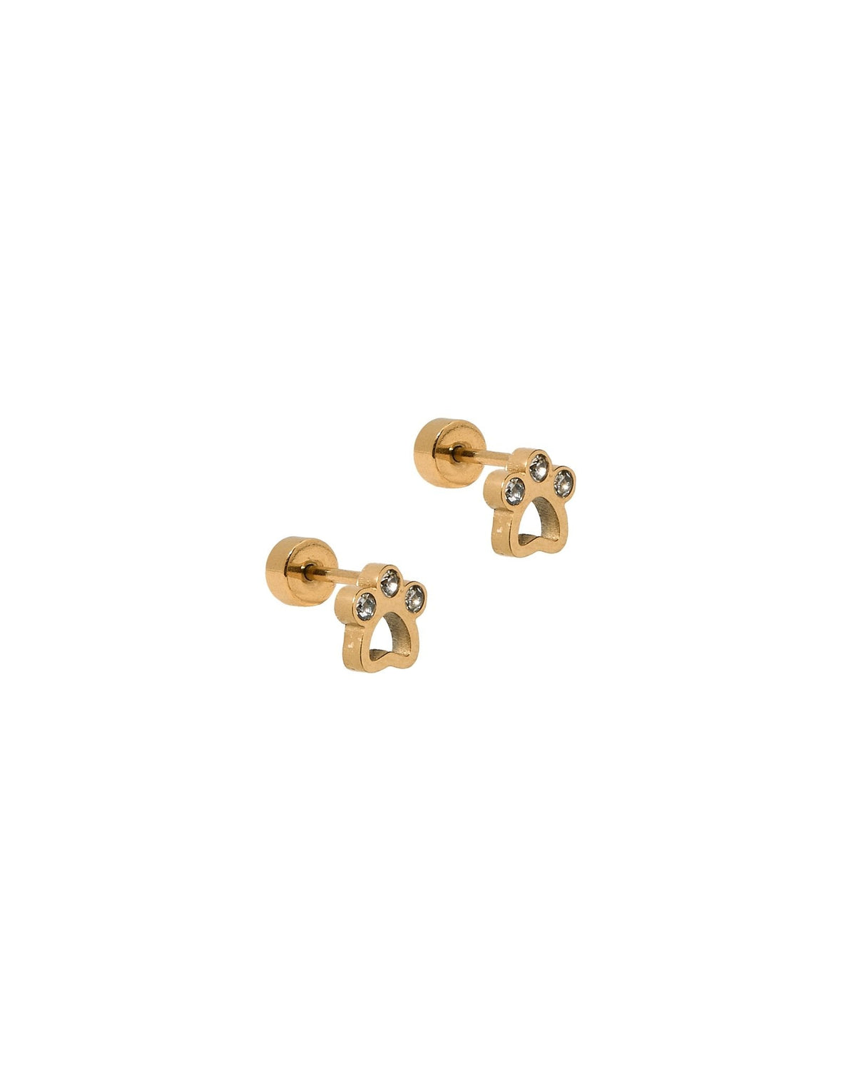 Screwback Stud Earrings - Paw Print CZ Gold - Shop LINNY CO