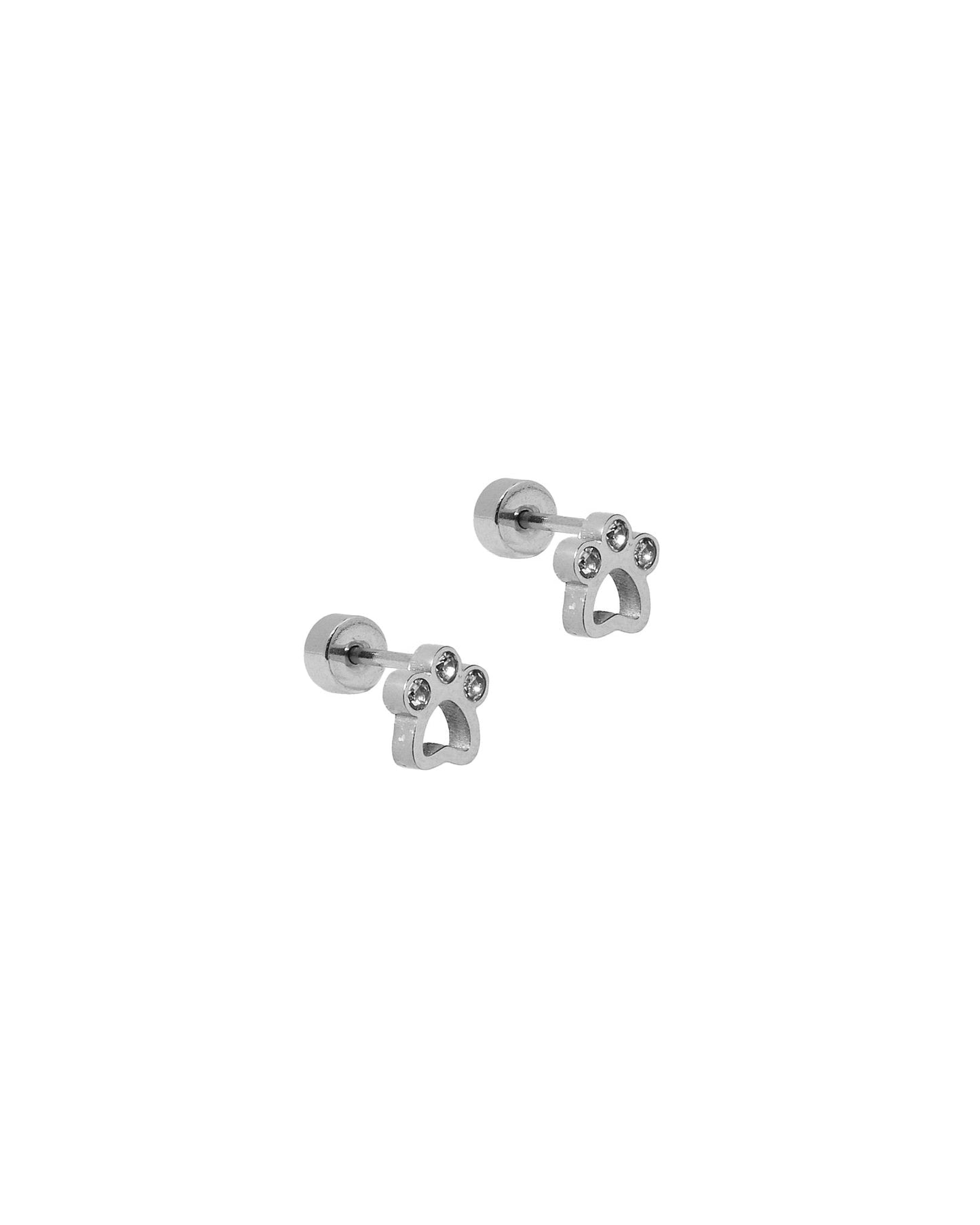 Screwback Stud Earrings - Paw Print CZ Silver - Shop LINNY CO