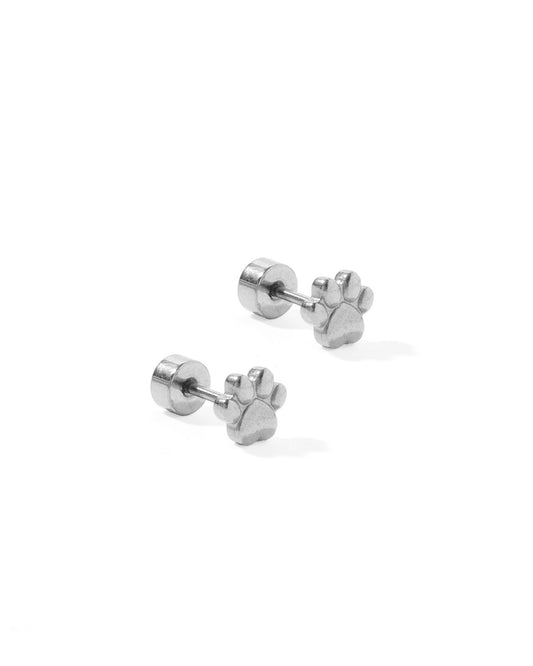 Screwback Stud Earrings - Paw Print Silver - Shop LINNY CO