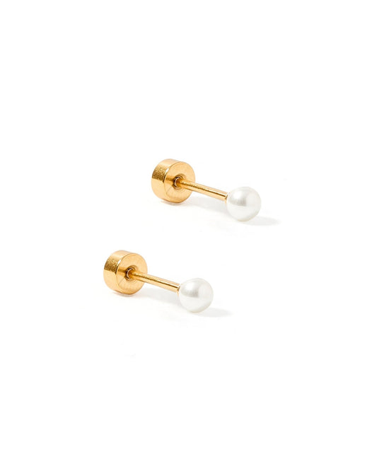 Screwback Stud Earrings - Payton Pearl White 3mm - Shop LINNY CO