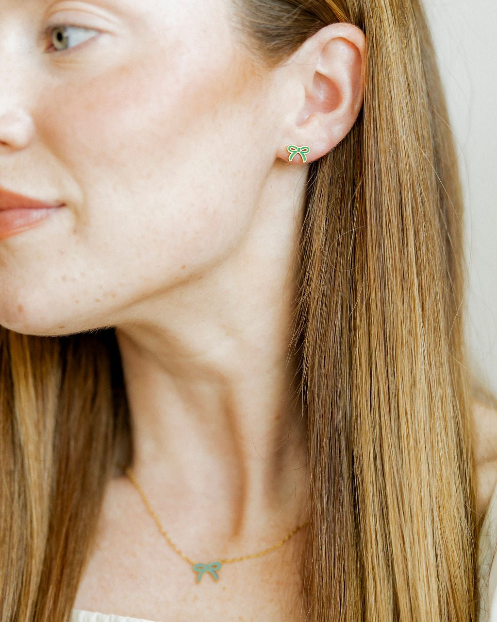 Screwback Stud Earrings - Sadie Bow Green - Shop LINNY CO