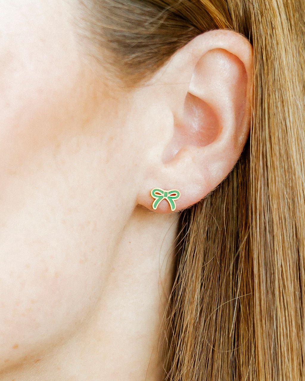Screwback Stud Earrings - Sadie Bow Green - Shop LINNY CO