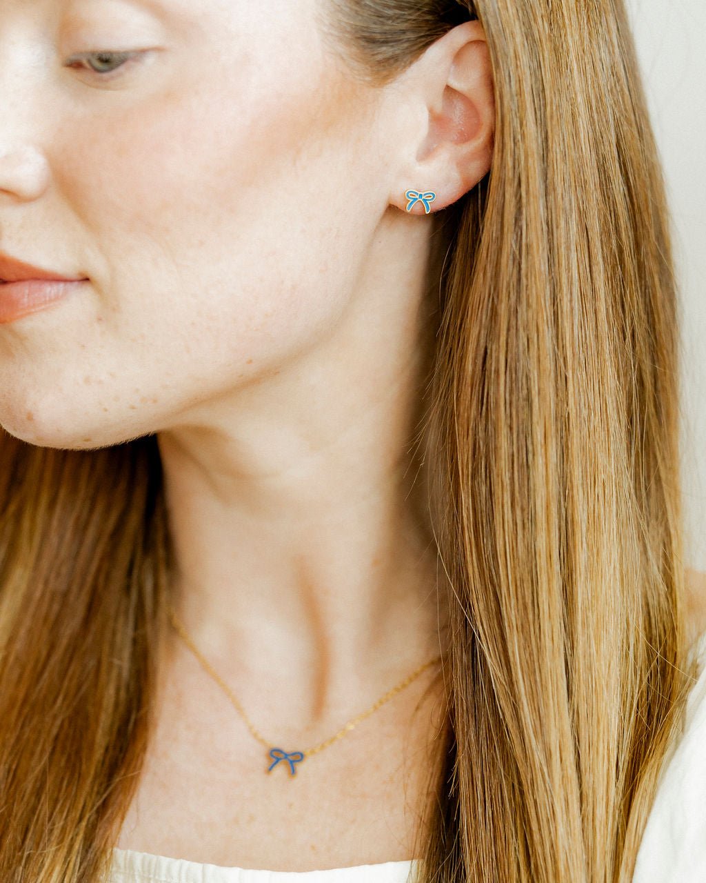 Screwback Stud Earrings - Sadie Bow True Blue - Shop LINNY CO
