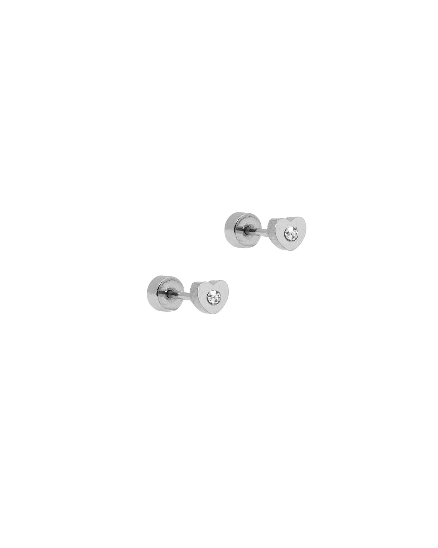Screwback Stud Earrings - Tessa Heart CZ Silver - Shop LINNY CO