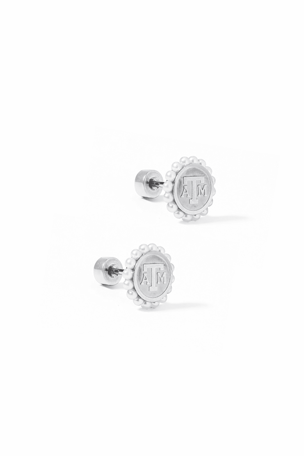 Screwback Stud Earrings - Texas A&M Alice Logo Silver - Shop LINNY CO