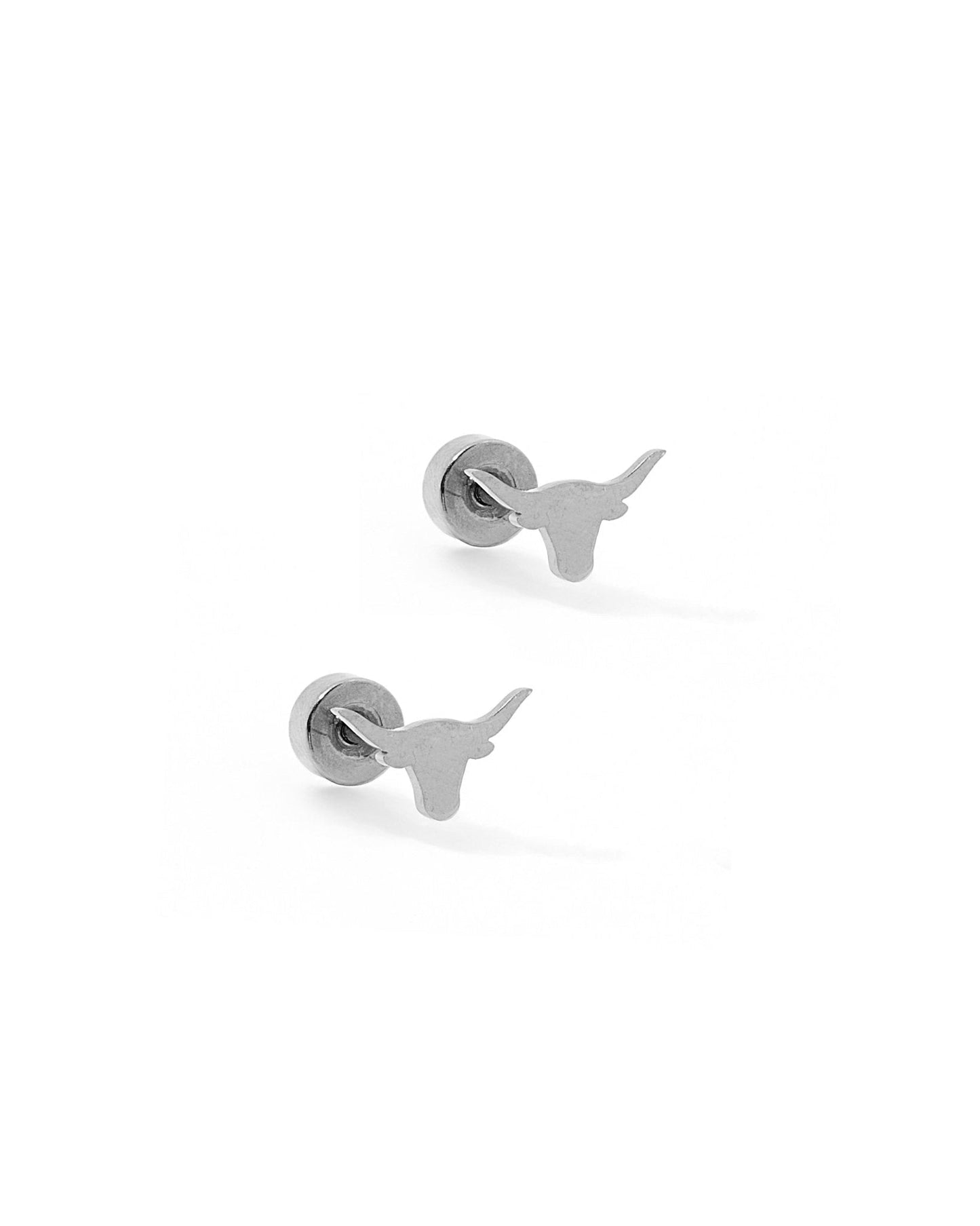 Screwback Stud Earrings - Texas Steer Silver - Shop LINNY CO