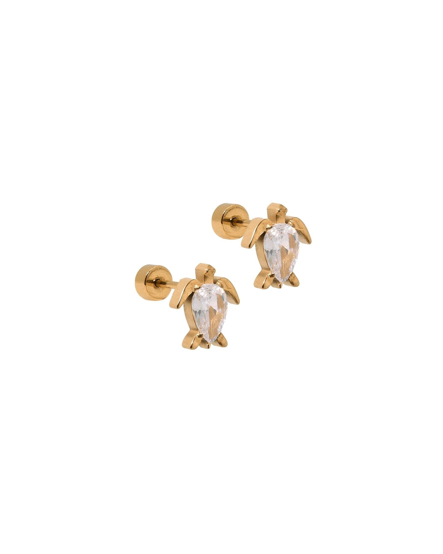 Screwback Stud Earrings - Turtle CZ Gold - Shop LINNY CO