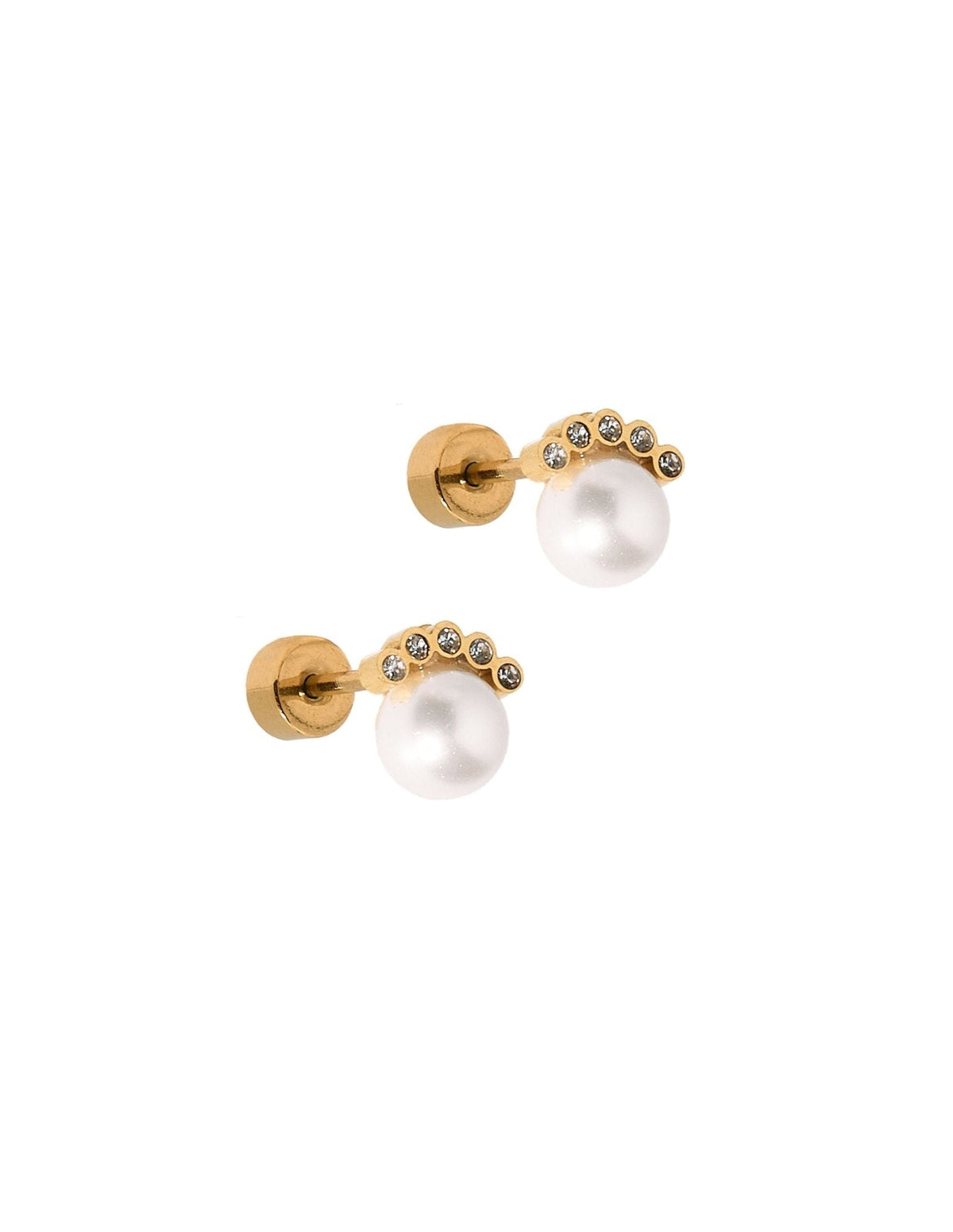 Screwback Stud Earrings - Winnie CZ Pearl Gold - Shop LINNY CO
