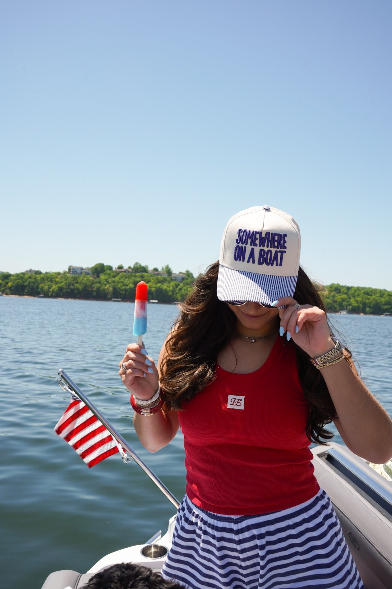 Somewhere On A Boat - Navy Stripe Trucker Hat - Shop LINNY CO