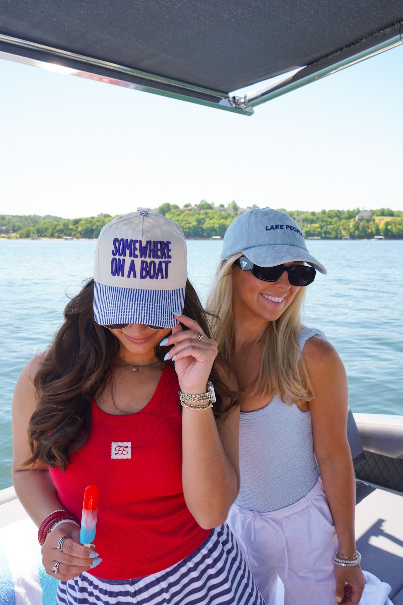 Somewhere On A Boat - Navy Stripe Trucker Hat - Shop LINNY CO