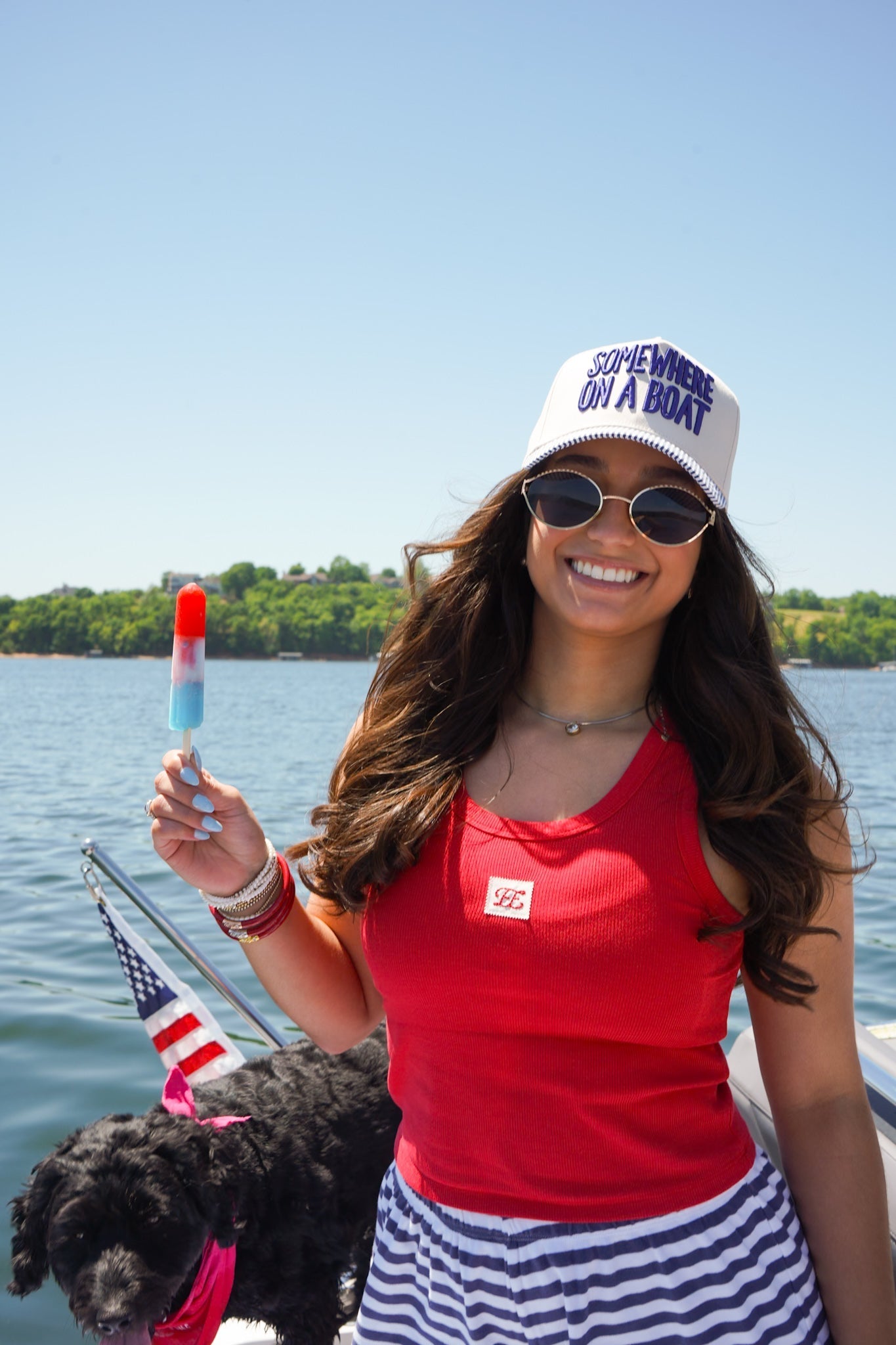 Somewhere On A Boat - Navy Stripe Trucker Hat - Shop LINNY CO