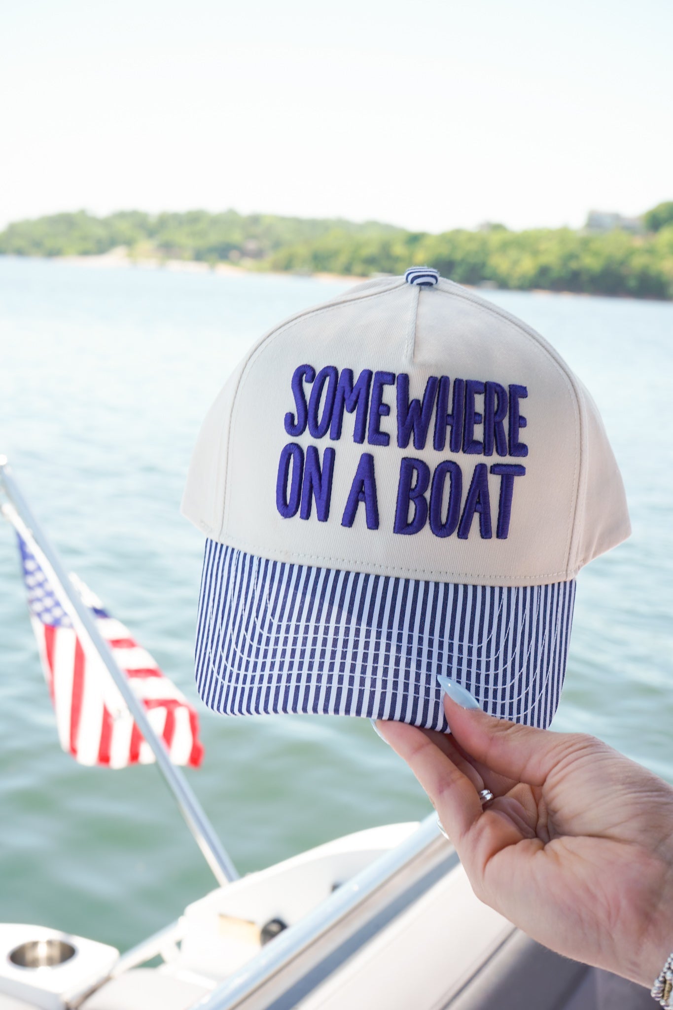 Somewhere On A Boat - Navy Stripe Trucker Hat - Shop LINNY CO
