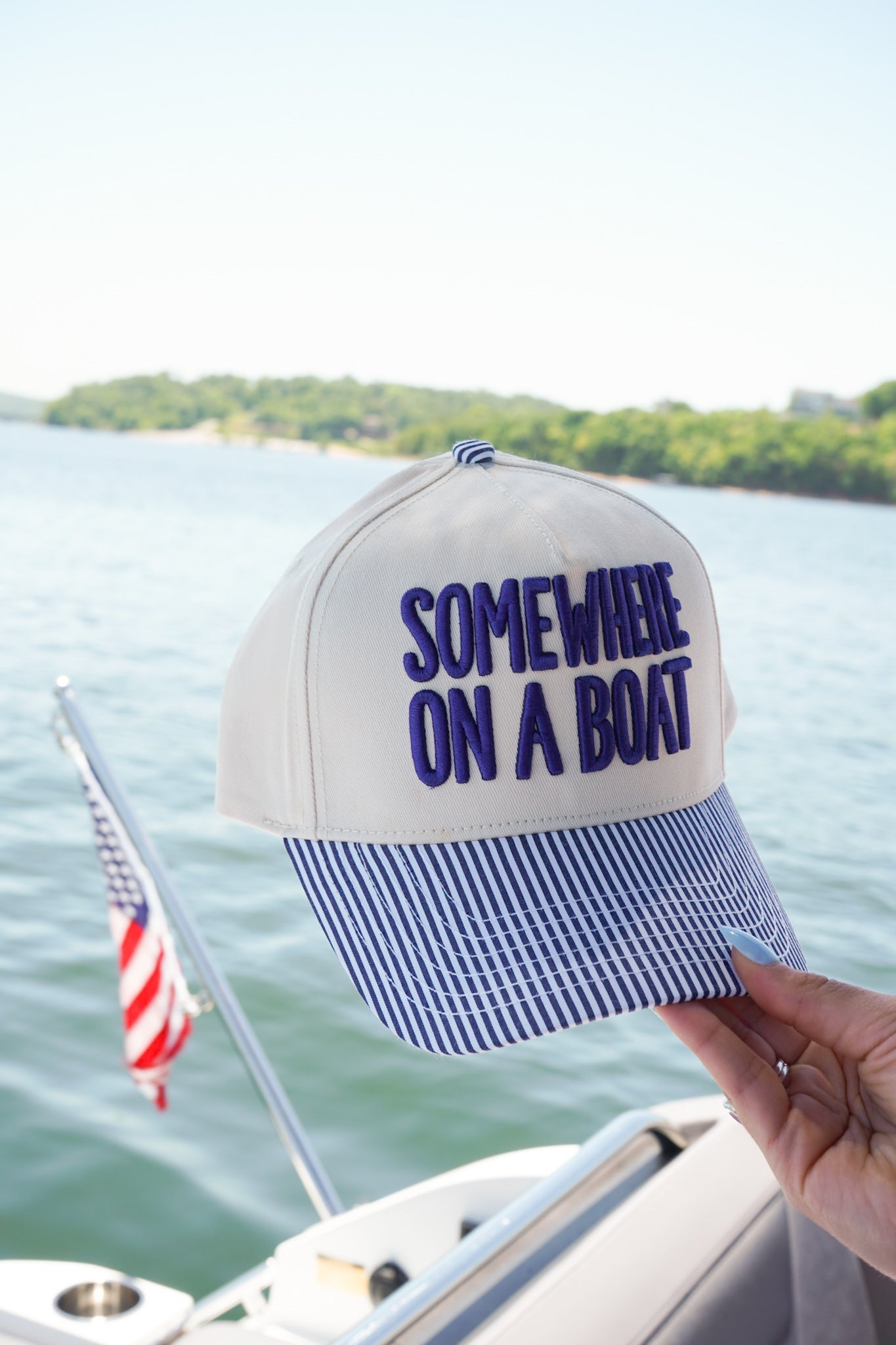 Somewhere On A Boat - Navy Stripe Trucker Hat - Shop LINNY CO