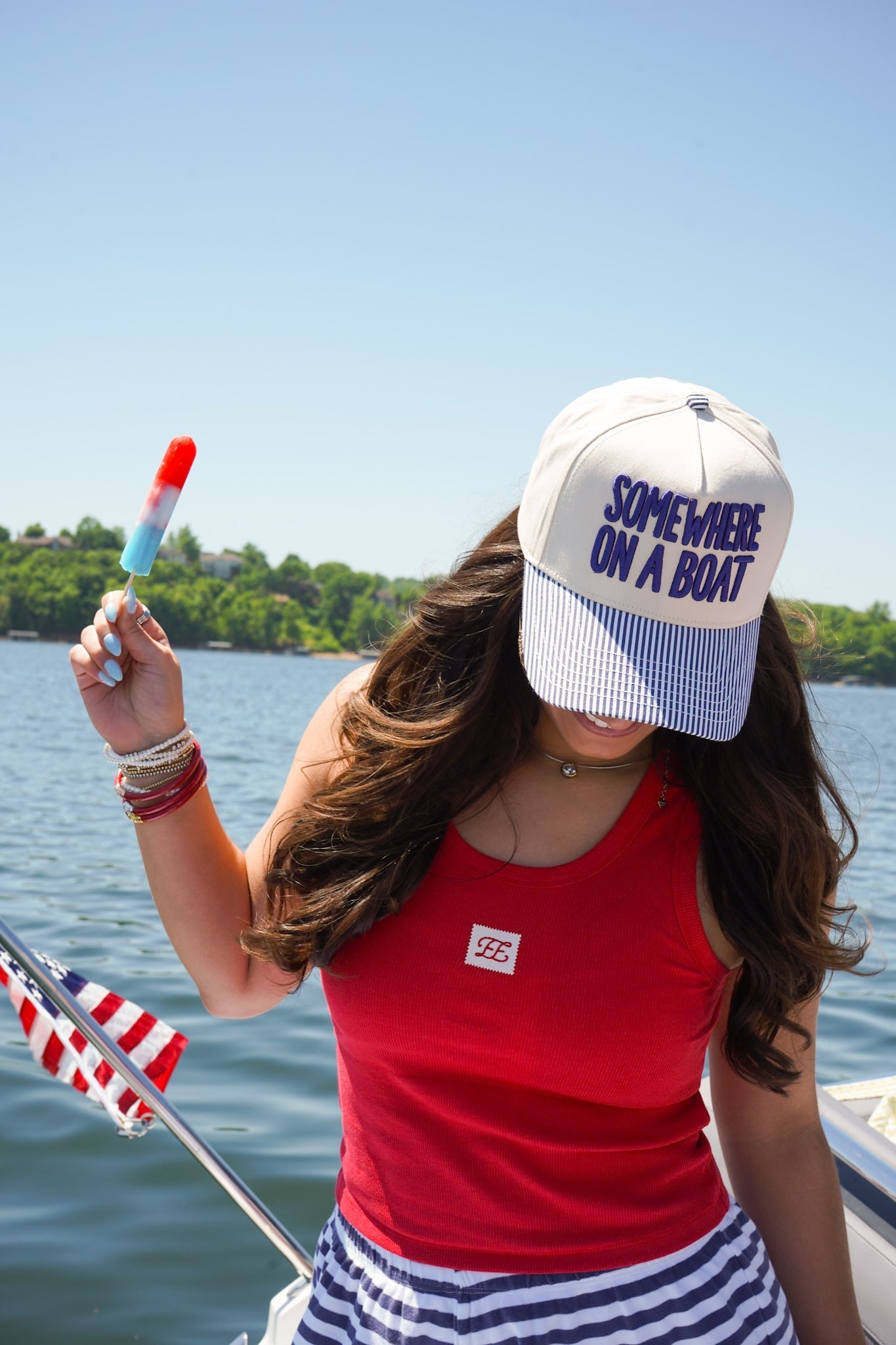 Somewhere On A Boat - Navy Stripe Trucker Hat - Shop LINNY CO