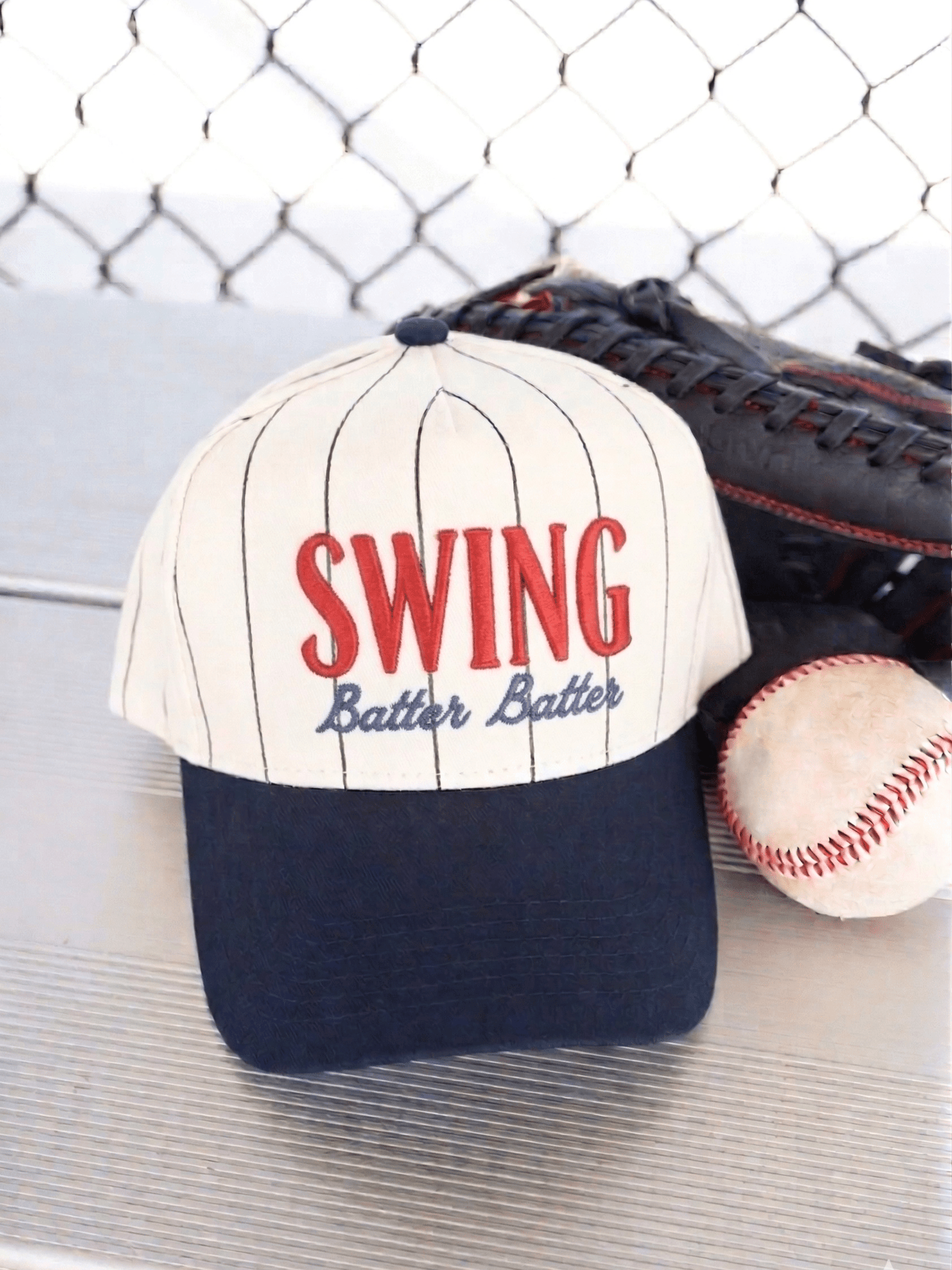 Swing Batter Batter - Navy Pinstripe Trucker Hat - Shop LINNY CO