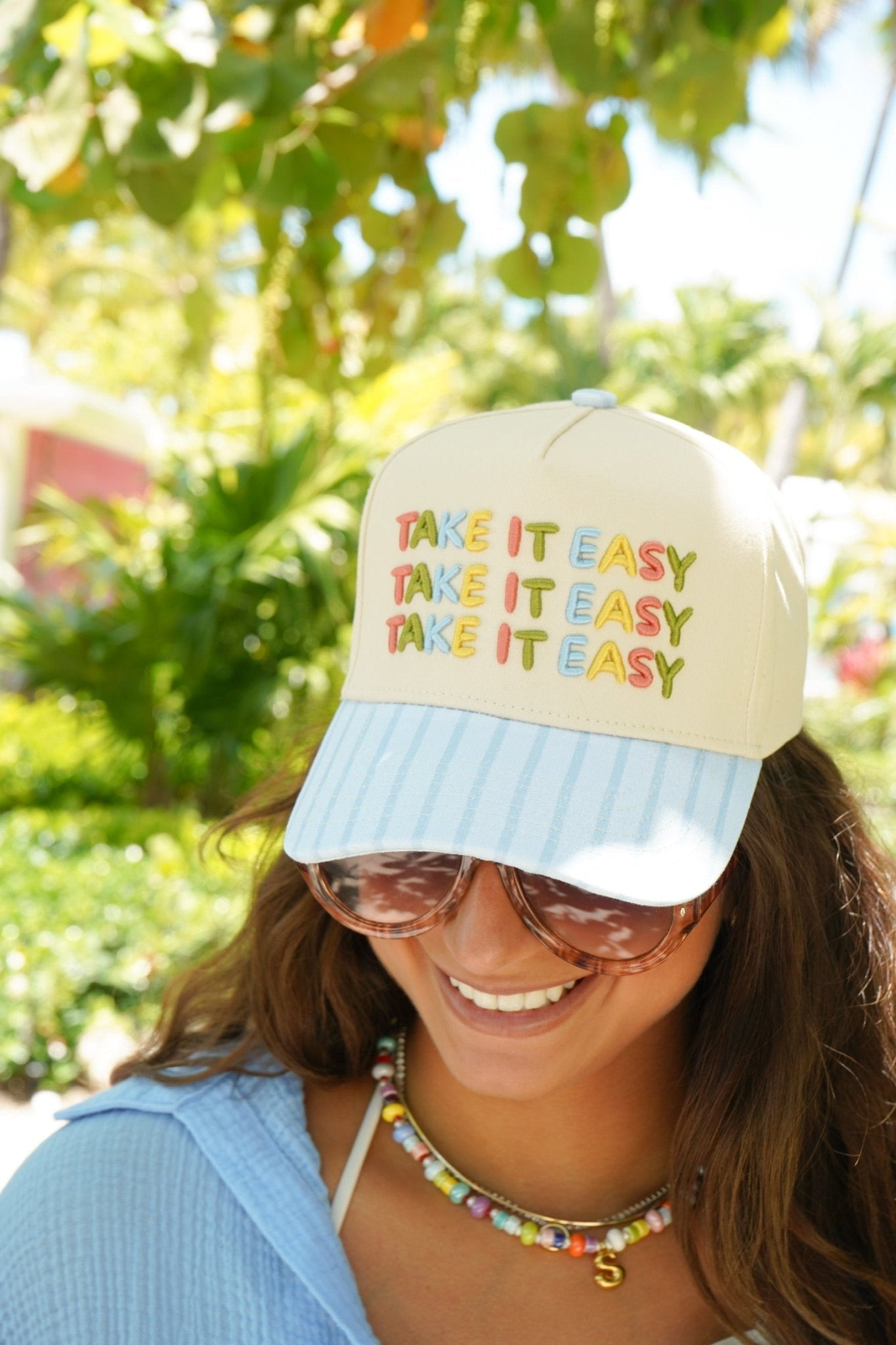 Take it Easy - Blue Striped Trucker Hat - Shop LINNY CO
