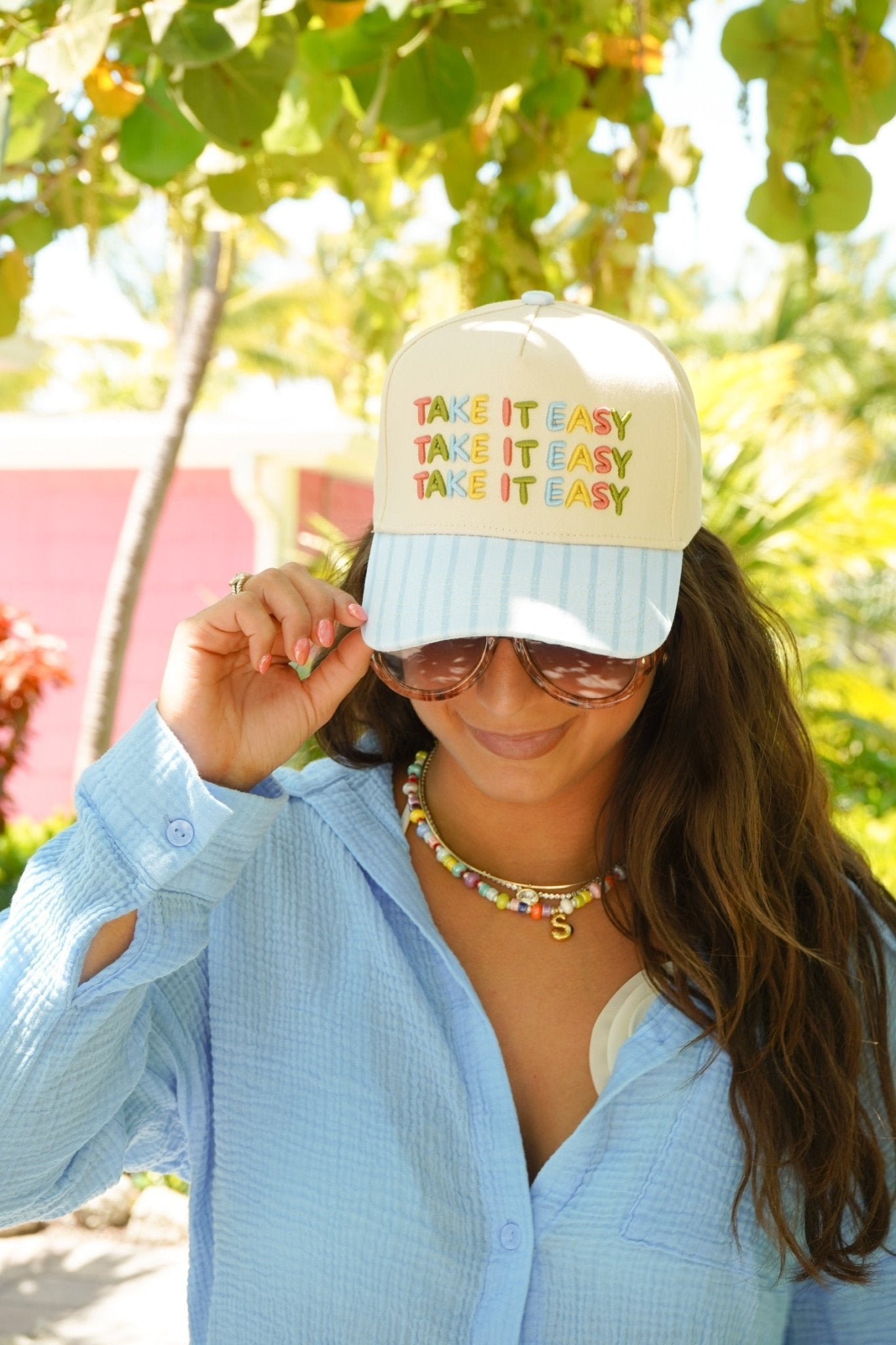 Take it Easy - Blue Striped Trucker Hat - Shop LINNY CO