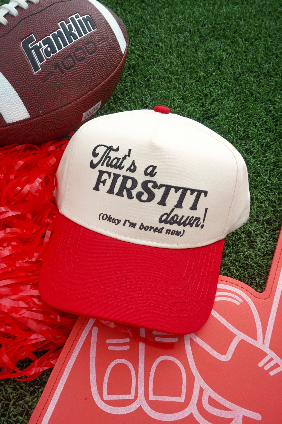That's a Firstttt Down - Red Trucker Hat - Shop LINNY CO