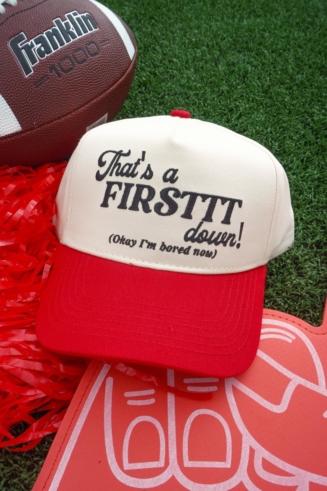 That's a Firstttt Down - Red Trucker Hat - Shop LINNY CO