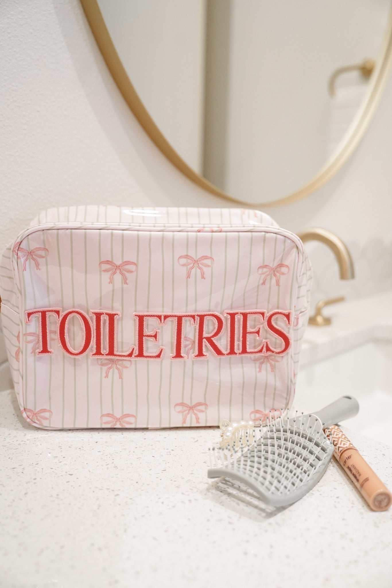 Toiletries - Pink Ribbons Clear Coat XL Bag - Shop LINNY CO
