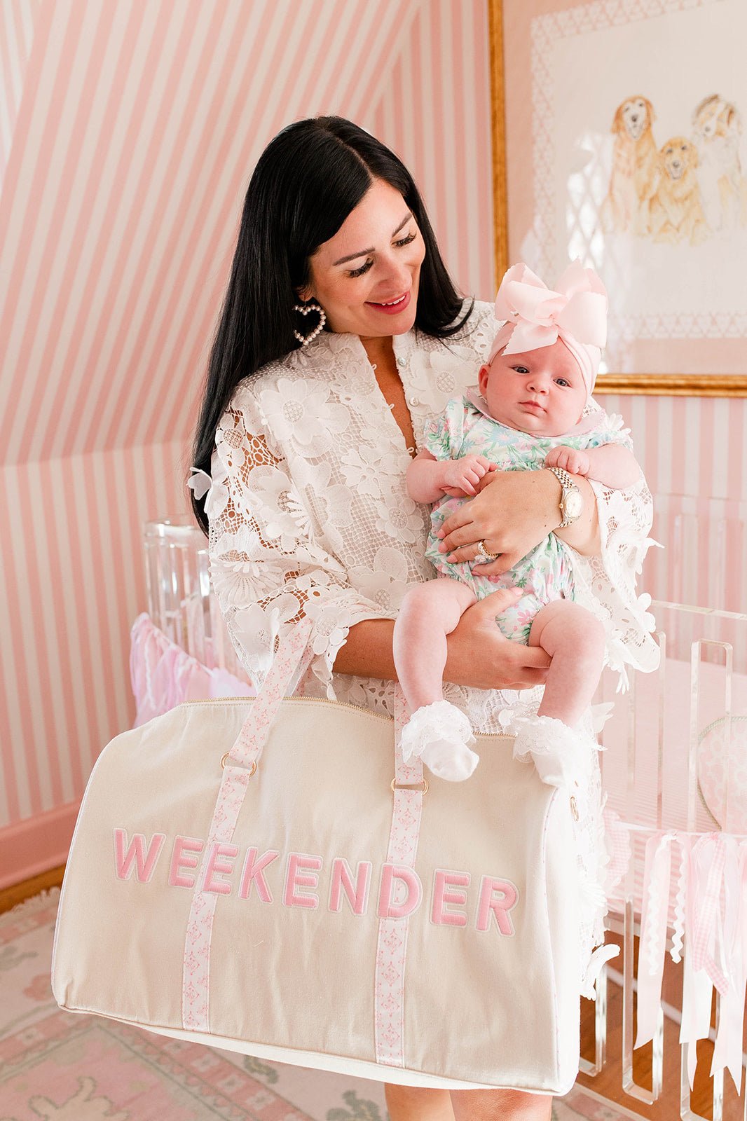 Weekender Oversized Canvas Duffel - Pink Toile - Shop LINNY CO