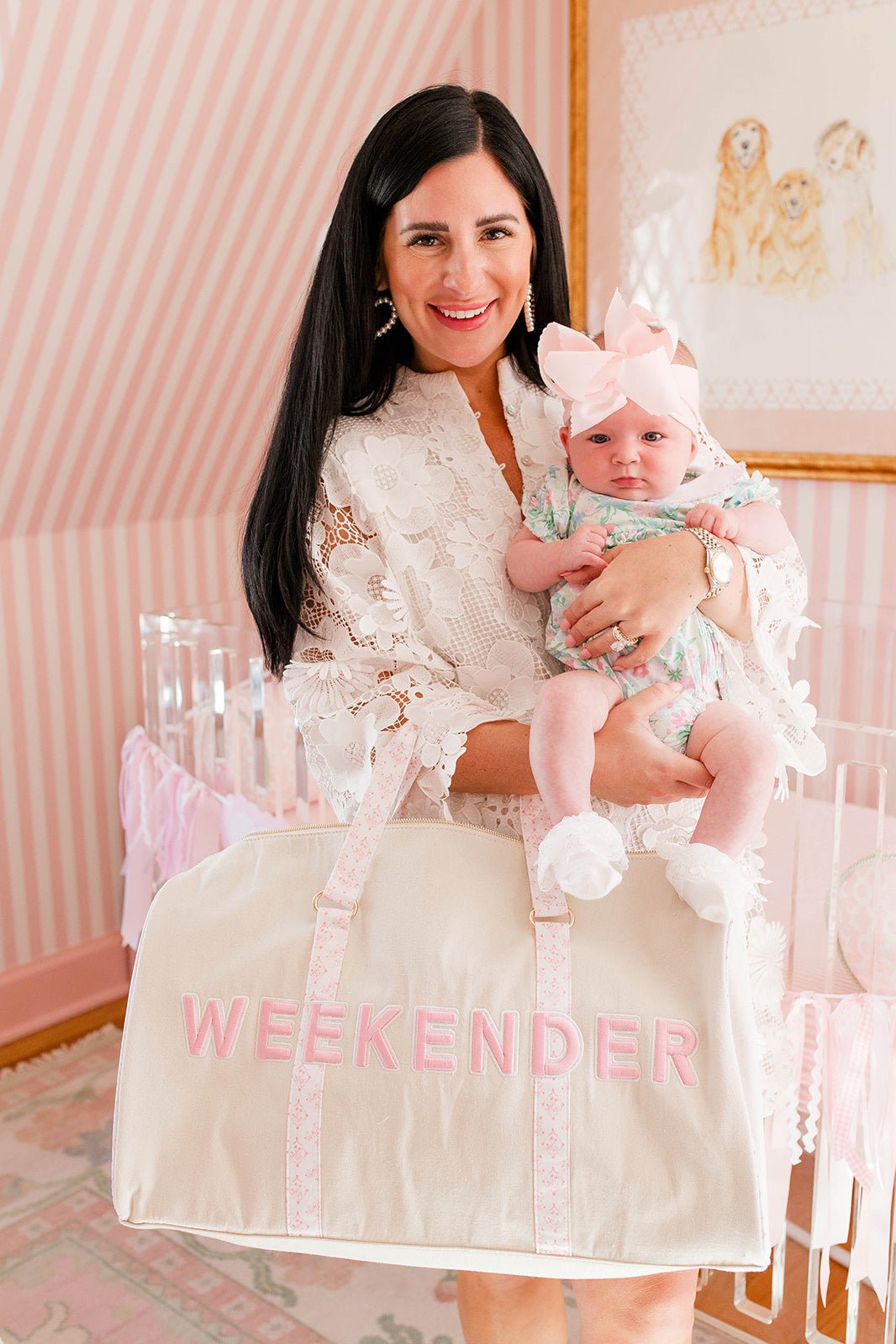 Weekender Oversized Canvas Duffel - Pink Toile - Shop LINNY CO
