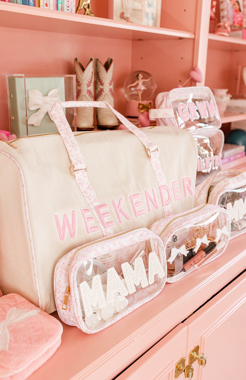Weekender Oversized Canvas Duffel - Pink Toile - Shop LINNY CO