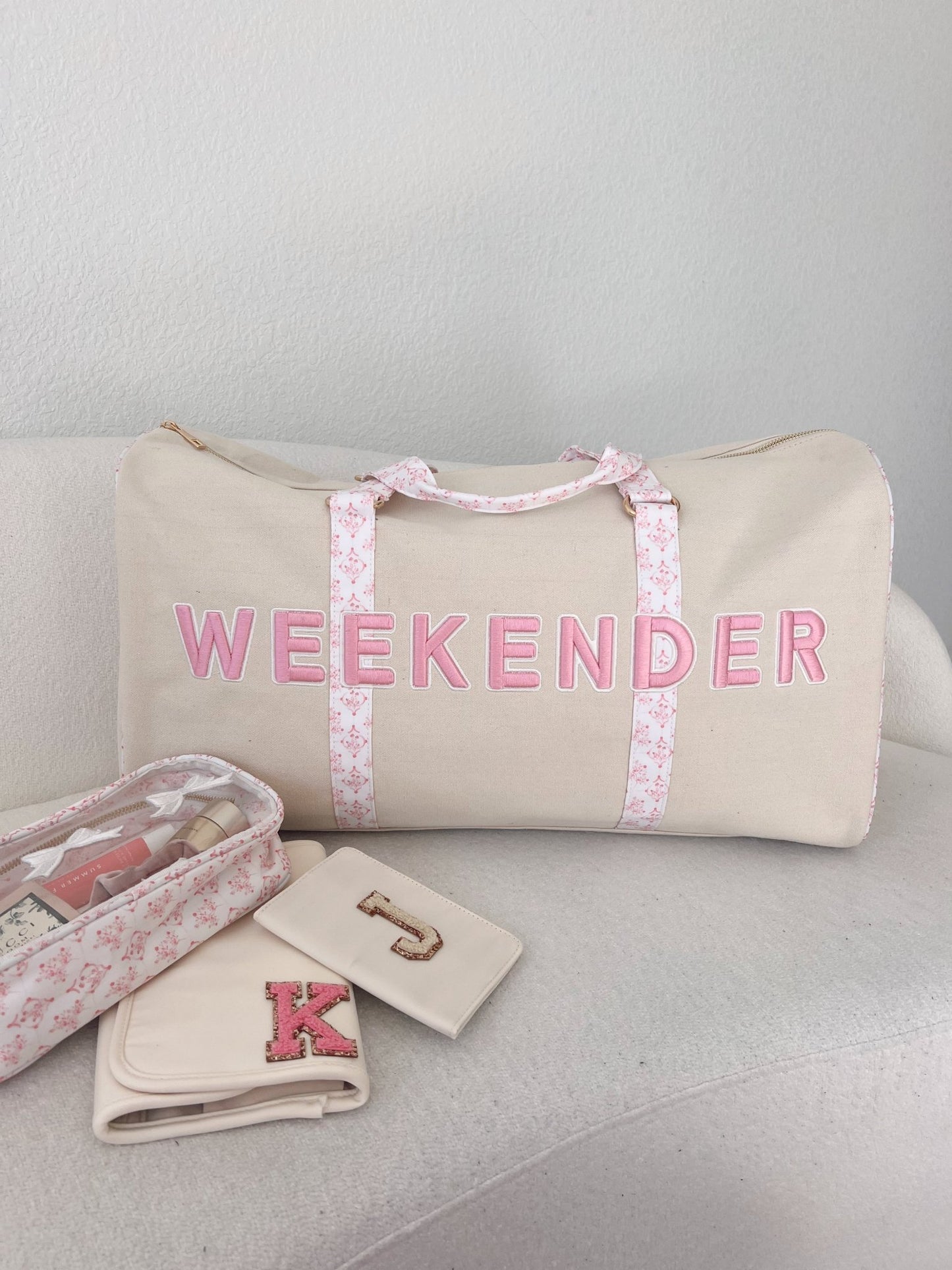 Weekender Oversized Canvas Duffel - Pink Toile - Shop LINNY CO