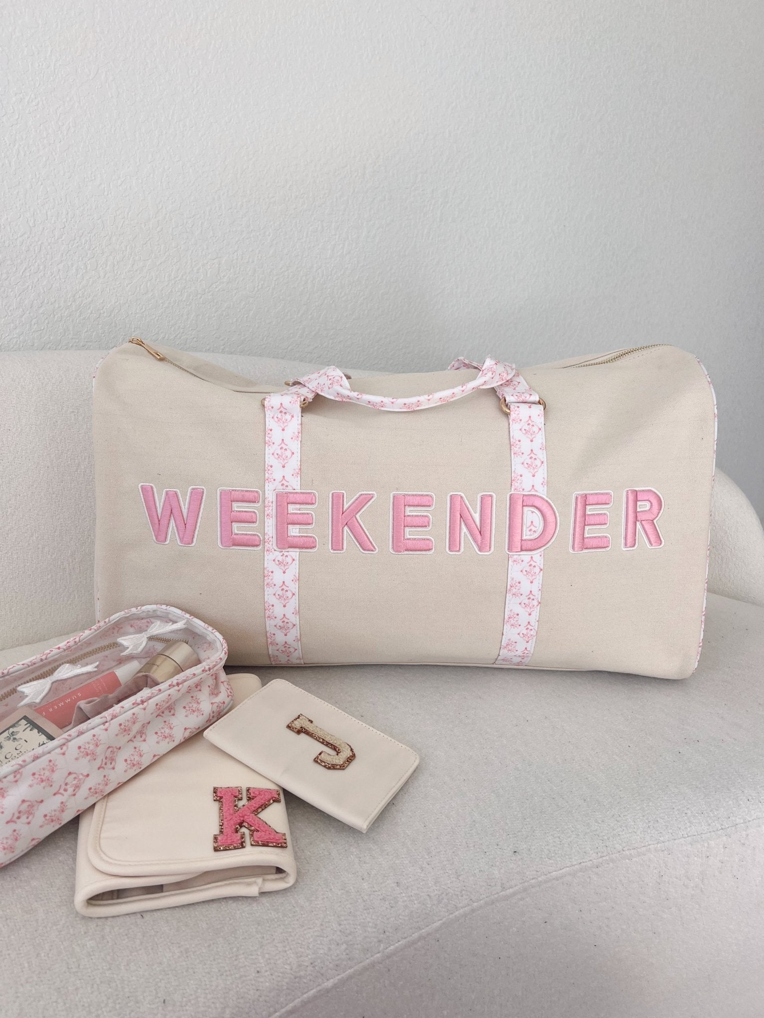 Weekender Oversized Canvas Duffel - Pink Toile - Shop LINNY CO