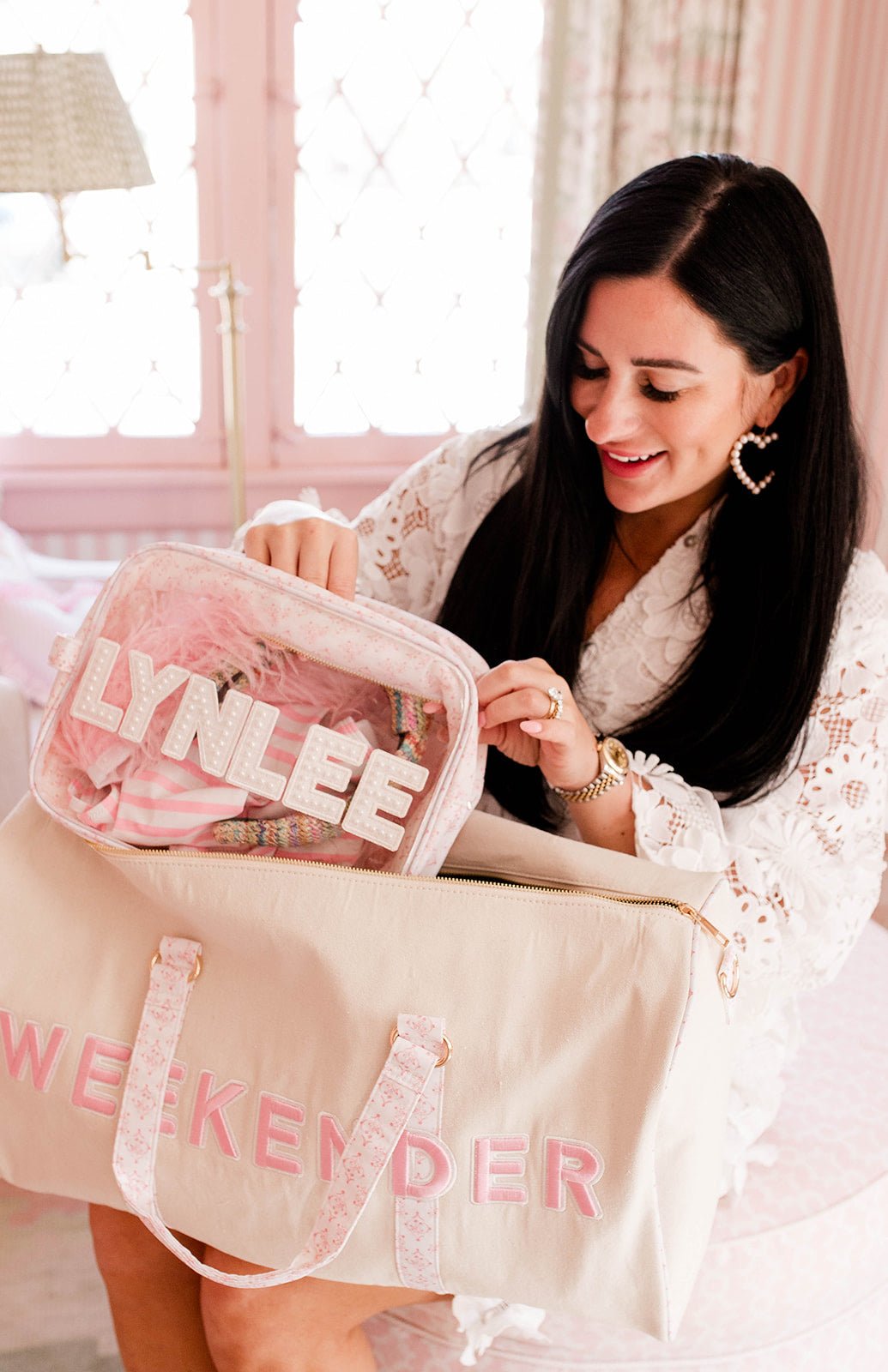 Weekender Oversized Canvas Duffel - Pink Toile - Shop LINNY CO