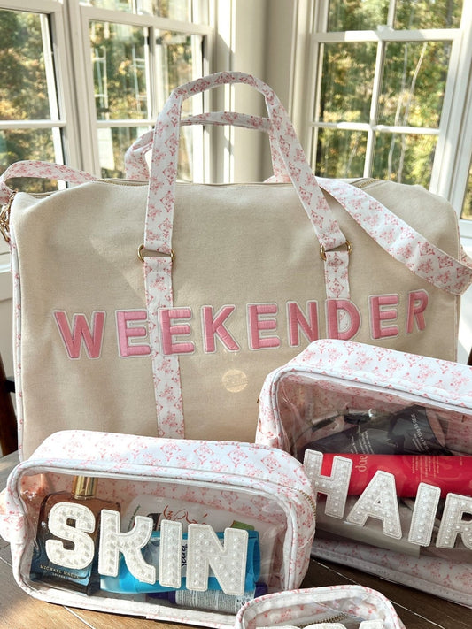 Weekender Oversized Canvas Duffel - Pink Toile - Shop LINNY CO