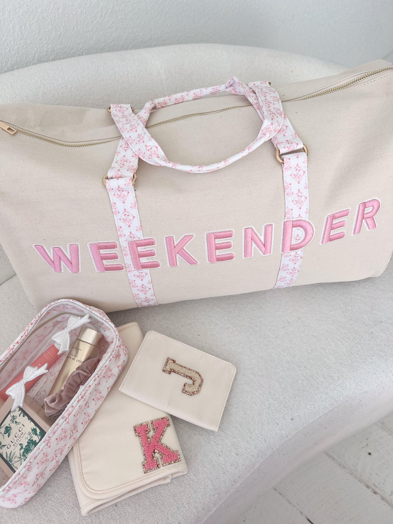 Weekender Oversized Canvas Duffel - Pink Toile - Shop LINNY CO
