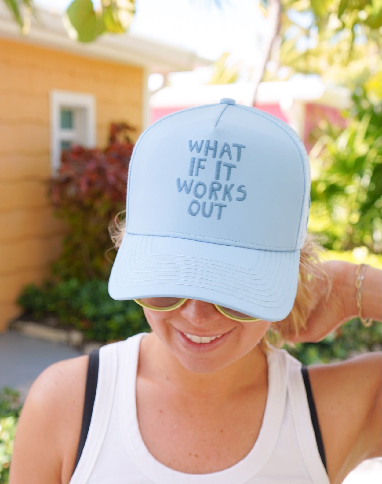 What If It Works Out - Blue Performance Trucker Hat - Shop LINNY CO