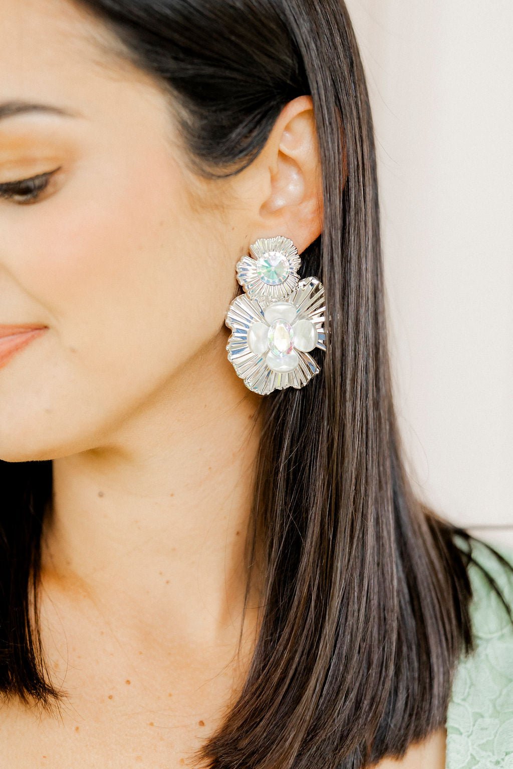 Zara Iridescent Statement Earrings - Silver - Shop LINNY CO