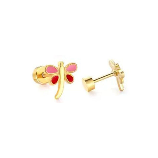 Flatback Stud - Bri Butterfly - Pink and Red