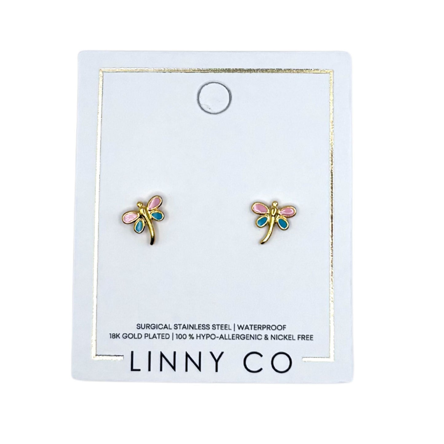 Screwback Stud Earrings - Bri Butterfly Pink and Teal