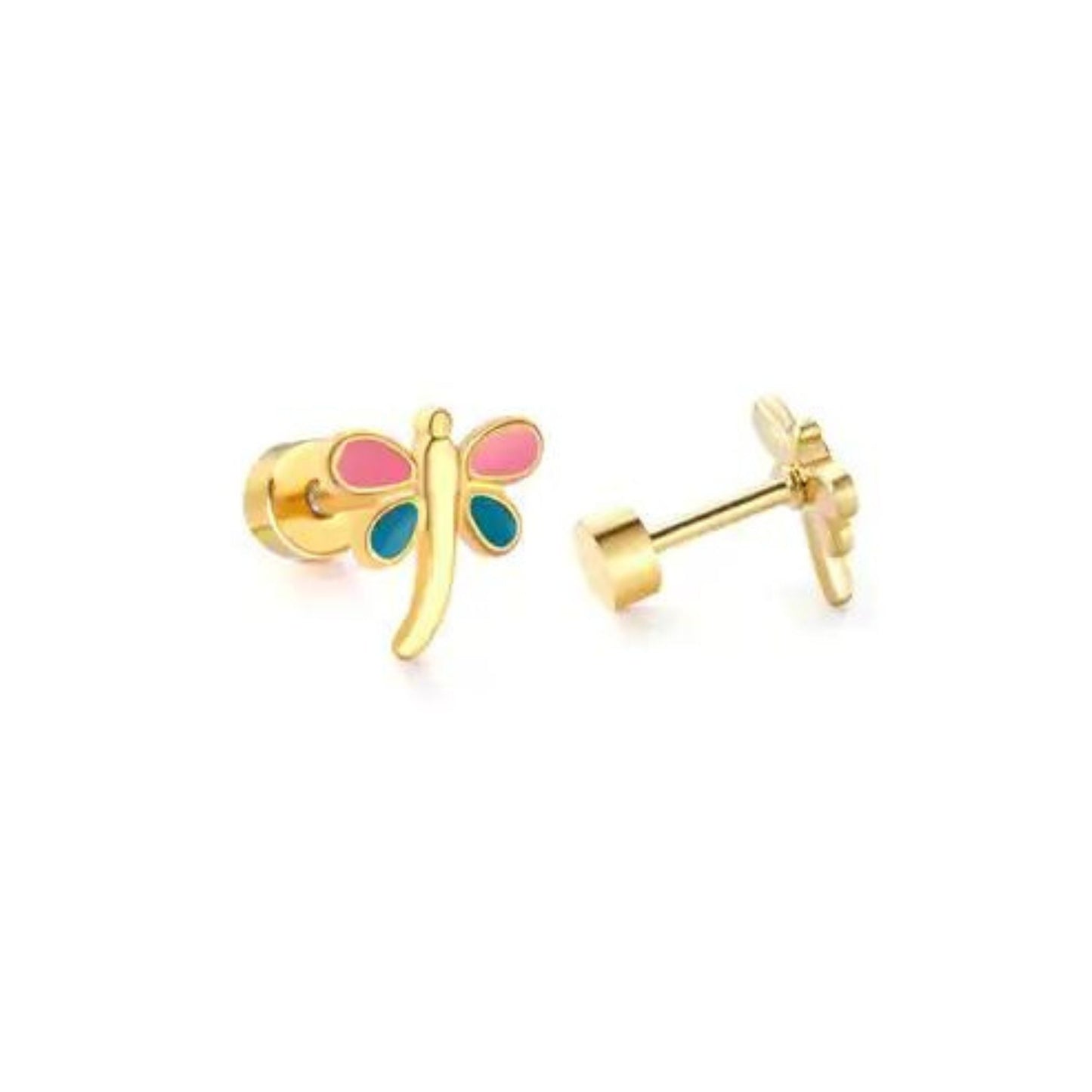 Screwback Stud Earrings - Bri Butterfly Pink and Teal