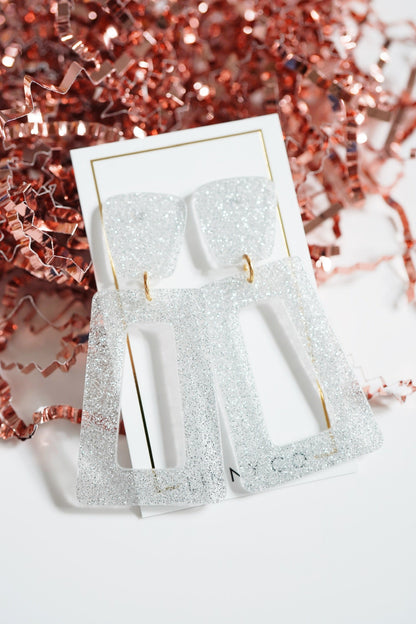 Kennedy Statement Earrings - Silver Glitter