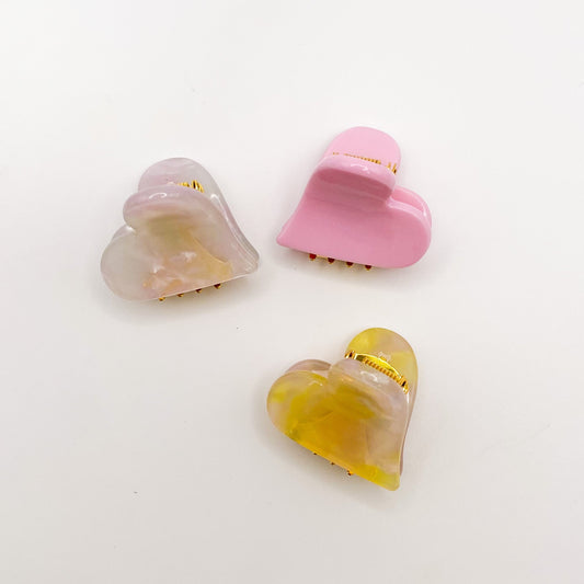 Hair Clip - Mini Clip Trio - Heart: Pink Lemonade / Pink + Pearl White / Bubblegum