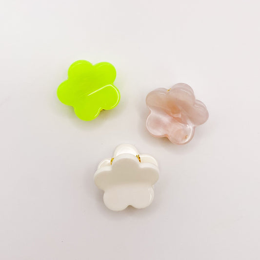 Mini Clip Trio - Zoey Flower: White / Neon Yellow / Pearlized Pink