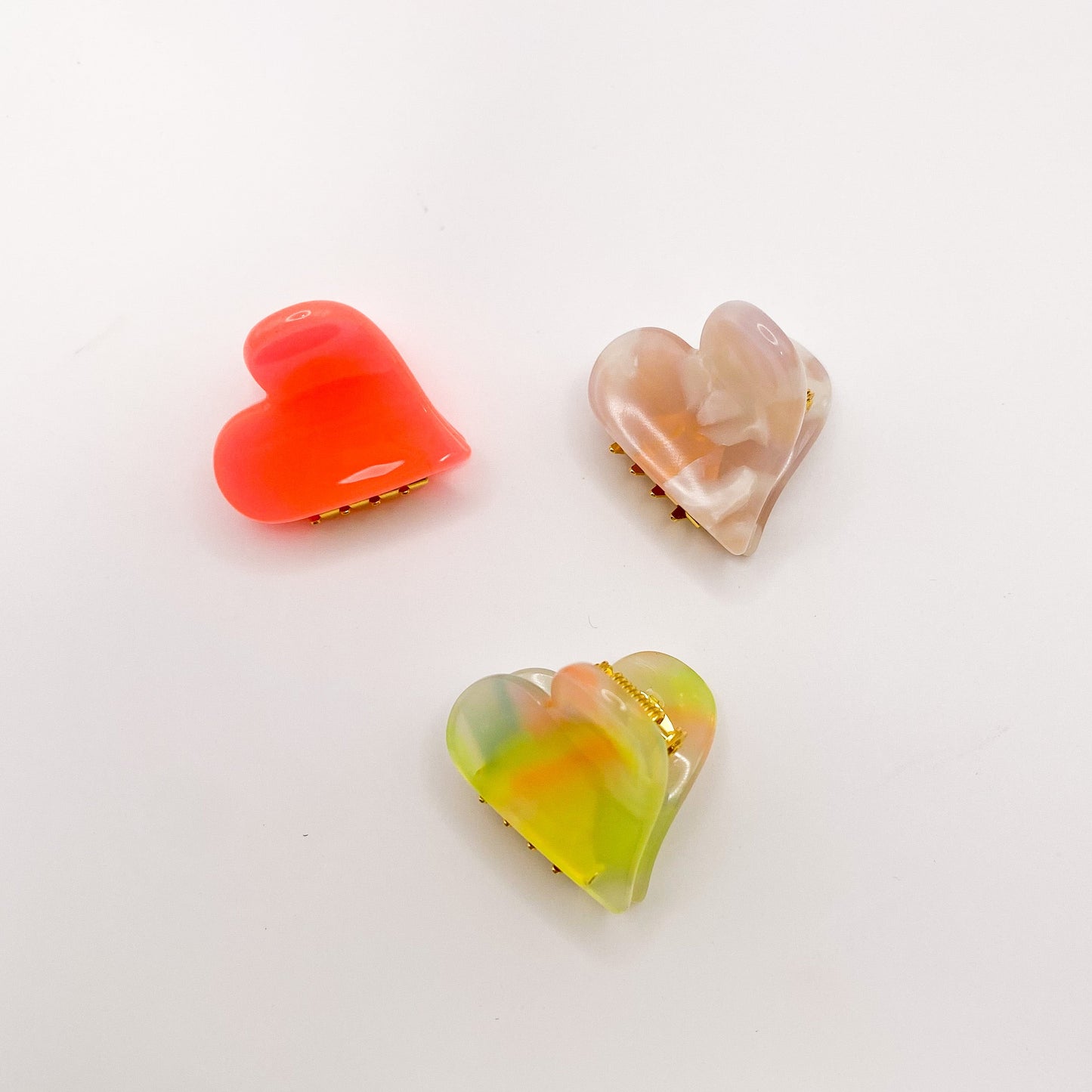 Hair Clip - Mini Clip Trio - Heart: Neon Punch / Neon Watermelon / Peach Shell